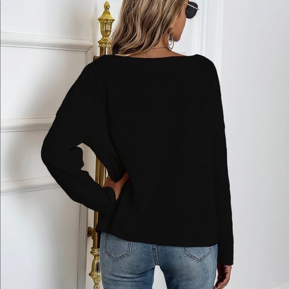 Off the shoulder waffle knit long sleeve top cozy - Picture 6 of 10